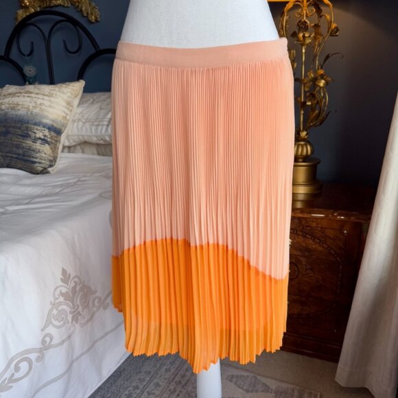 RW&Co Orange & Peach Pleated Chiffon Midi Skirt - Picture 3 of 10